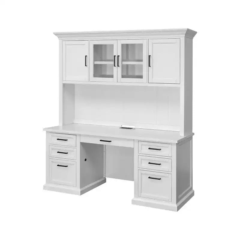 Credenza Scrivania Moderna in Legno con Sopralzo Completamente Assemblata Bianca - Collezione Abby