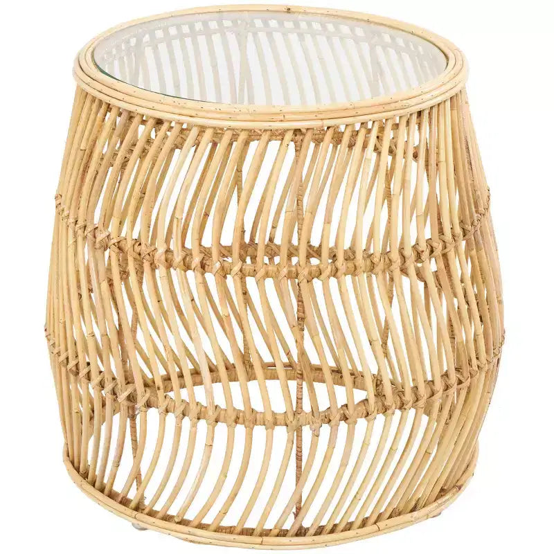 Tavolino d'appoggio in rattan intrecciato a onde fatto a mano: Nessun assemblaggio, uso interno, stile costiero