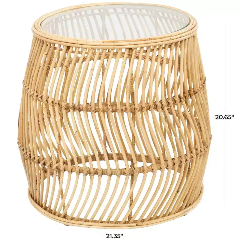 Tavolino d'appoggio in rattan intrecciato a onde fatto a mano: Nessun assemblaggio, uso interno, stile costiero