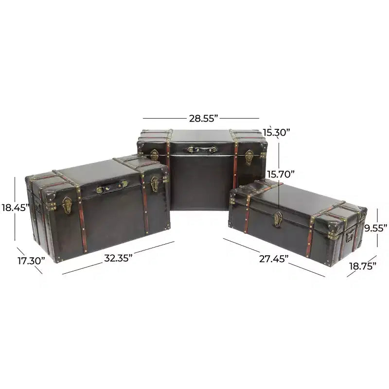 Olivia & May Set di 3 Bauli Borchiati in Ecopelle con Chiusure e Maniglie Marrone Scuro: Arredamento Tradizionale per Interni, Completamente Assemblato