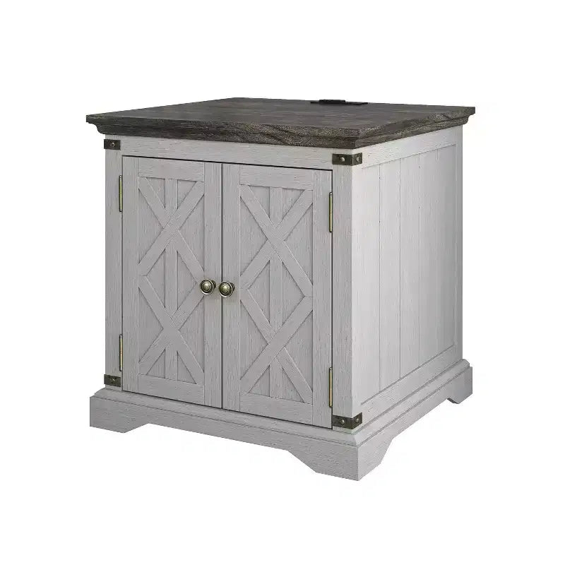 Tavolino Festivo a 2 ante grigio: stile rustico, prese USB/AC integrate, ripiano regolabile