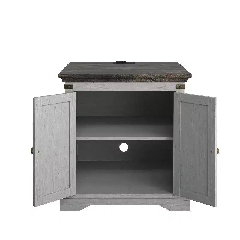 Tavolino Festivo a 2 ante grigio: stile rustico, prese USB/AC integrate, ripiano regolabile