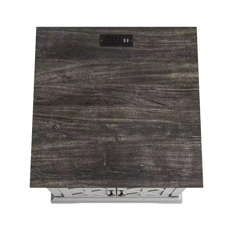 Tavolino Festivo a 2 ante grigio: stile rustico, prese USB/AC integrate, ripiano regolabile