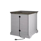 Tavolino Festivo a 2 ante grigio: stile rustico, prese USB/AC integrate, ripiano regolabile
