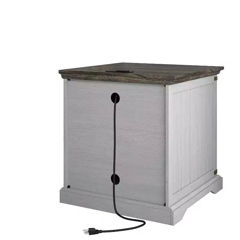 Tavolino Festivo a 2 ante grigio: stile rustico, prese USB/AC integrate, ripiano regolabile