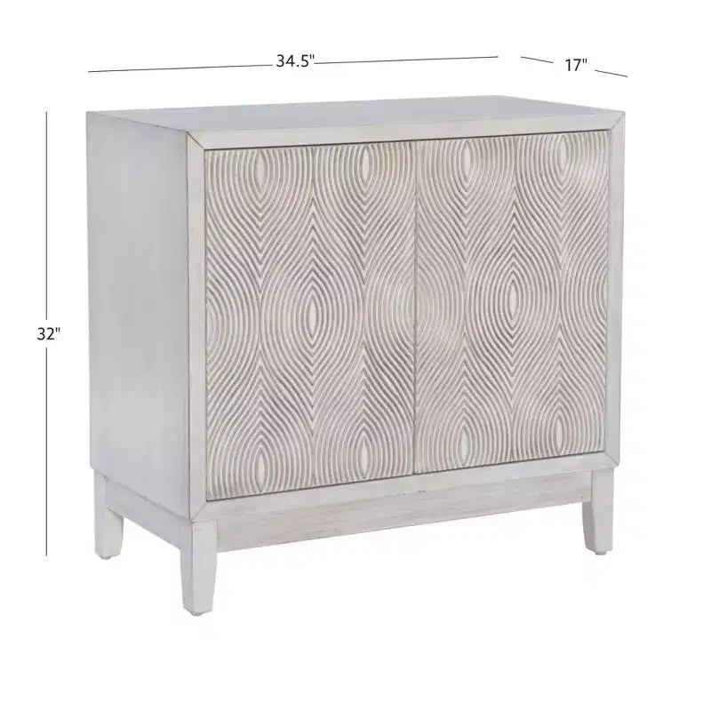 Madia accentata Powell Buchanan in legno massello a due ante e due ripiani, bianco antico