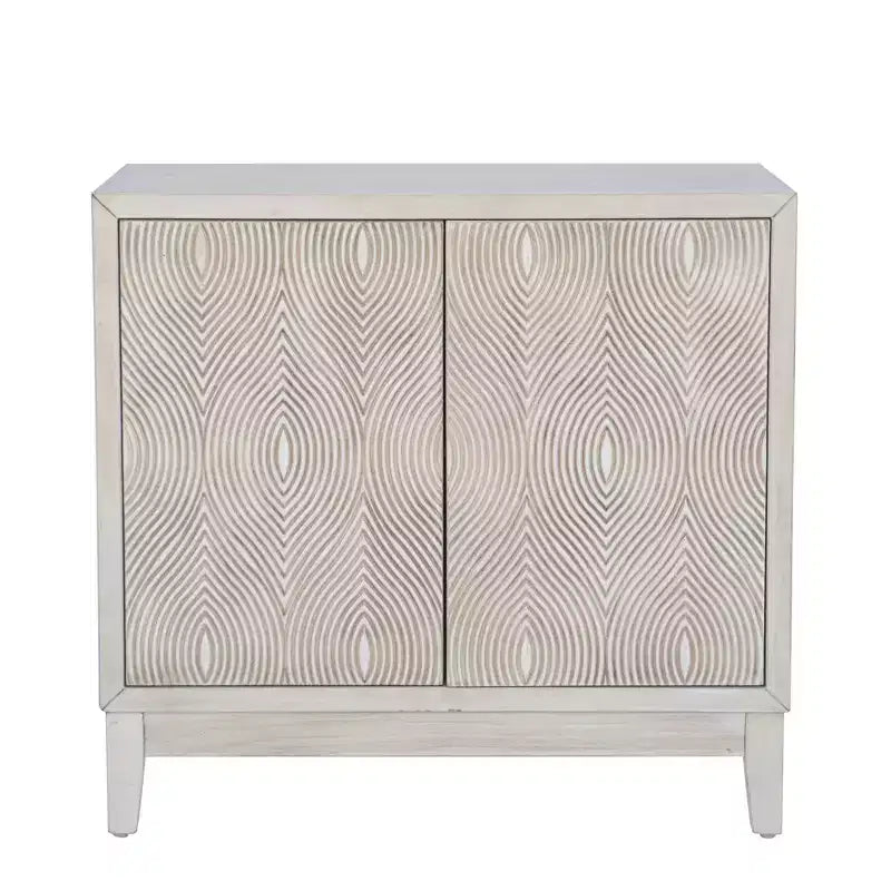 Madia accentata Powell Buchanan in legno massello a due ante e due ripiani, bianco antico