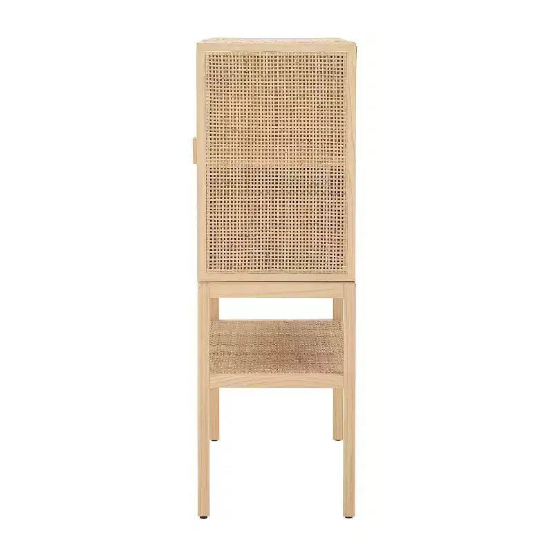 Mobile decorativo a 2 ante con ripiano, in rattan e pino, altezza 119 cm, colore naturale