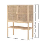 Mobile decorativo a 2 ante con ripiano, in rattan e pino, altezza 119 cm, colore naturale