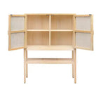 Mobile decorativo a 2 ante con ripiano, in rattan e pino, altezza 119 cm, colore naturale