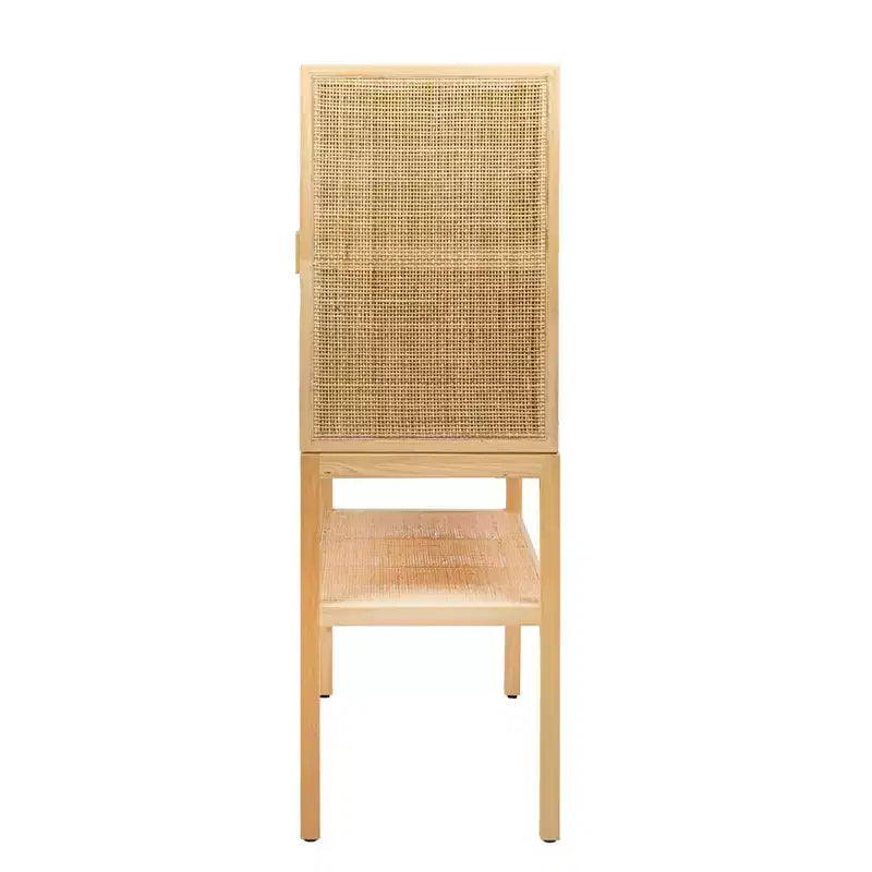 Mobile decorativo a 2 ante con ripiano, in rattan e pino, altezza 119 cm, colore naturale
