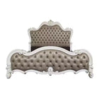 Letto matrimoniale "Queen" 99 pollici, in ecopelle grigia vintage Versailles, con bottoni capitonné