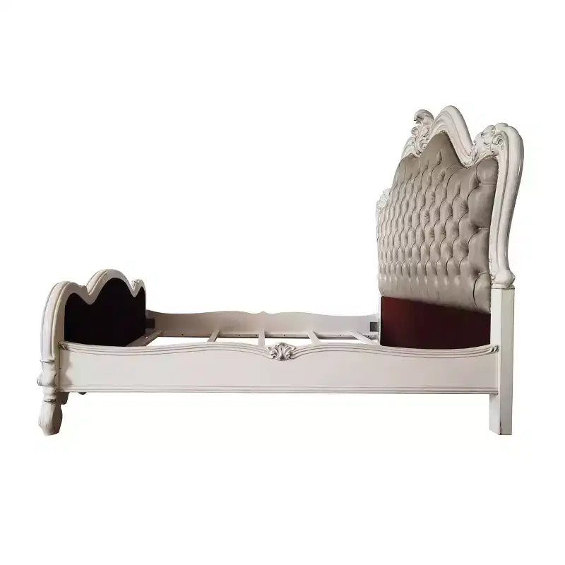 Letto matrimoniale "Queen" 99 pollici, in ecopelle grigia vintage Versailles, con bottoni capitonné