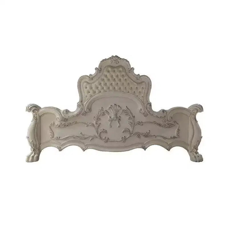 Letto matrimoniale "Eastern King" Dresden da 92" con intagli in stile Rococò e similpelle