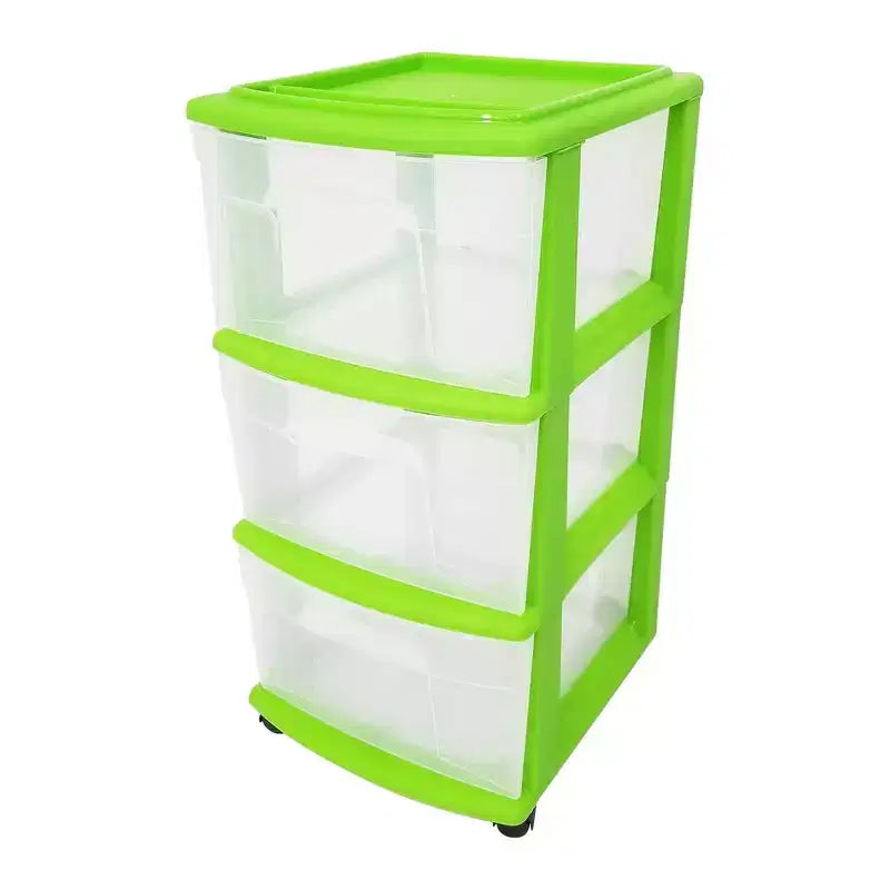 Torre Contenitore Medio a 3 Cassetti, Cassetti Trasparenti/Struttura Color Lime (Confezione da 2)