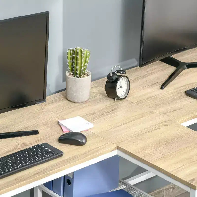 83 Scrivania per computer per due persone con 2 ripiani, postazione di lavoro doppia con libreria, tavolo lungo per ufficio domestico