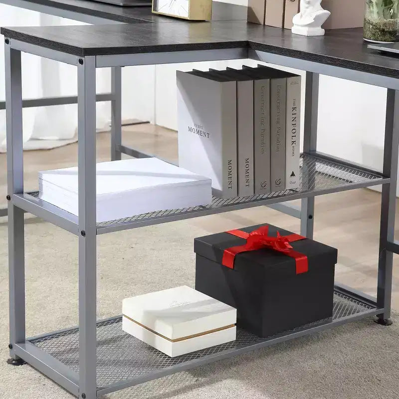 83 Scrivania per computer per due persone con 2 ripiani, postazione di lavoro doppia con libreria, tavolo lungo per ufficio domestico
