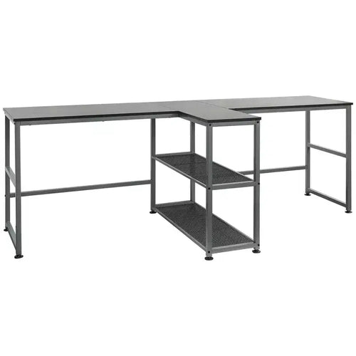 HOMCOM 83 Two Person Computer Desk with 2 Storage Shelves, Double Desk Workstation with Book Shelf, Long Desk Table for Home Office