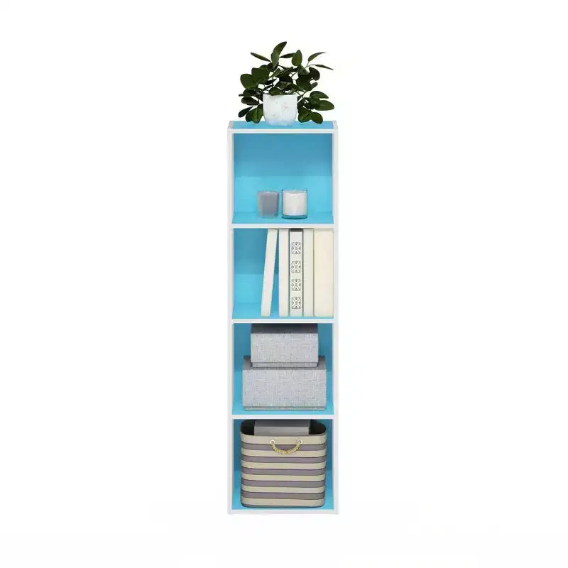 Libreria aperta a 4 ripiani reversibile, scaffale portaoggetti sottile, espositore