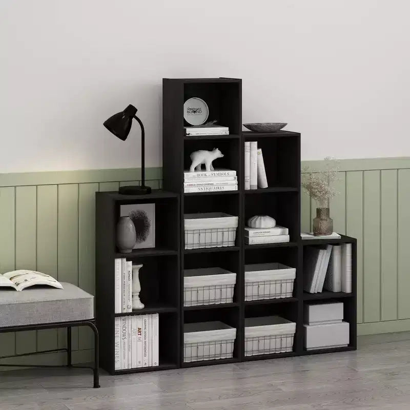 Libreria aperta a 4 ripiani reversibile, scaffale portaoggetti sottile, espositore