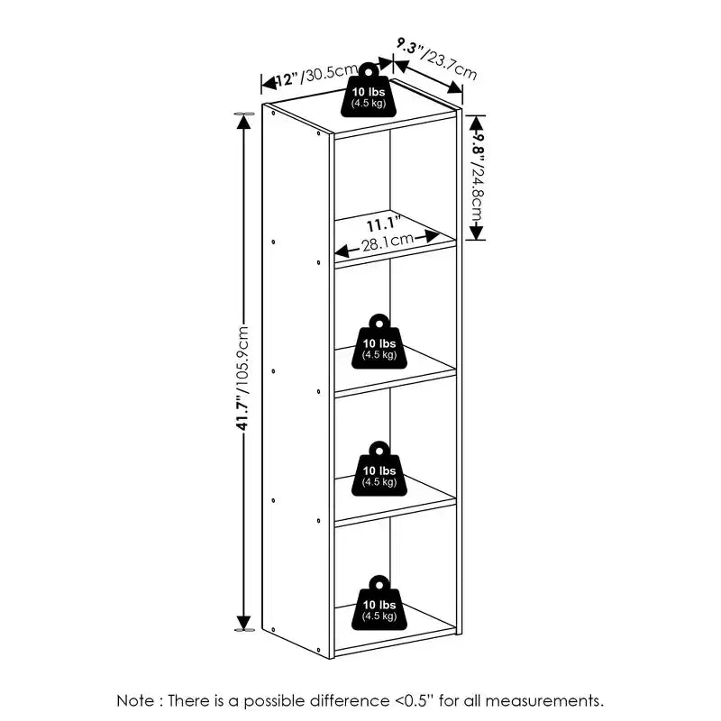 Libreria aperta a 4 ripiani reversibile, scaffale portaoggetti sottile, espositore