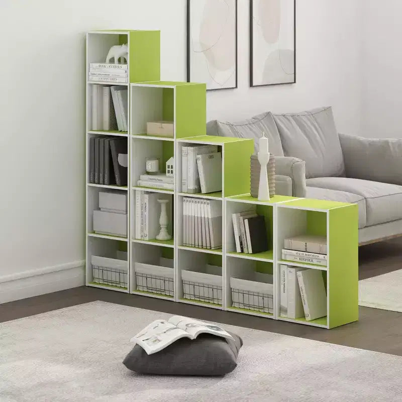 Libreria aperta a 4 ripiani reversibile, scaffale portaoggetti sottile, espositore