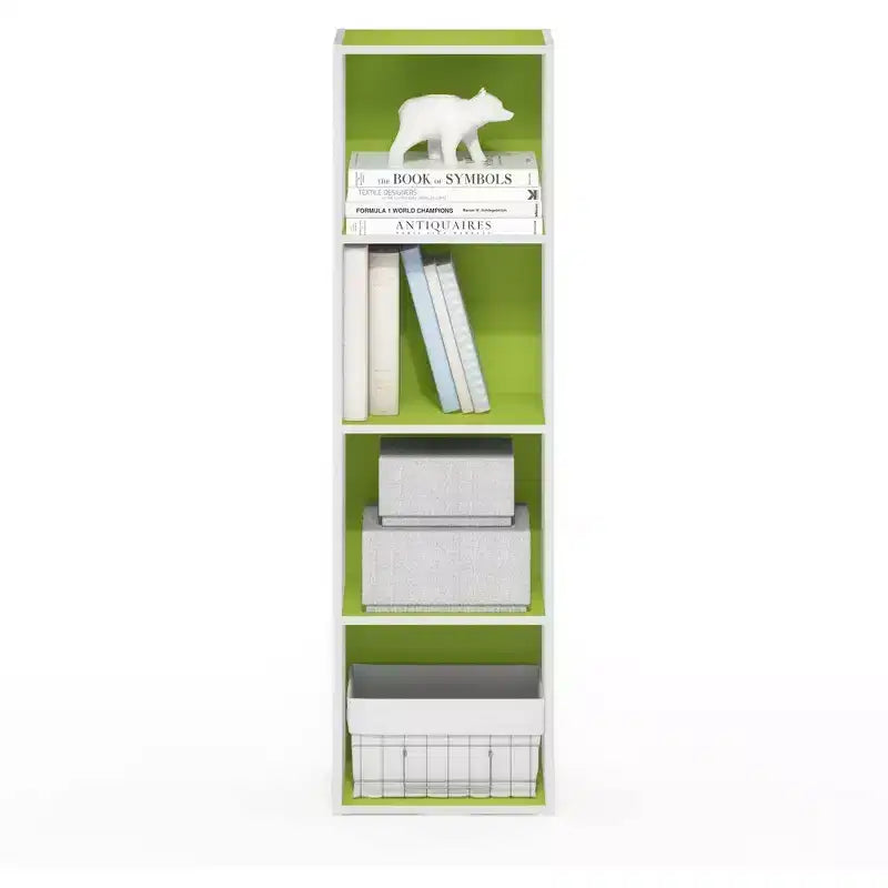 Libreria aperta a 4 ripiani reversibile, scaffale portaoggetti sottile, espositore