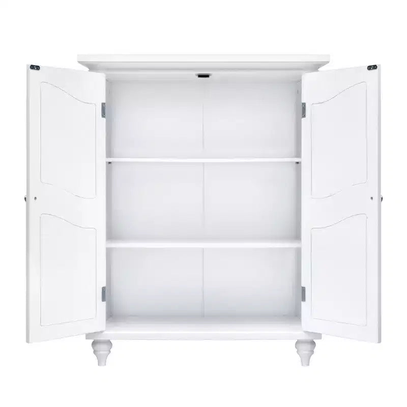 Mobiletto da terra Versailles bianco, organizzatore autoportante a 2 ante con ripiani regolabili