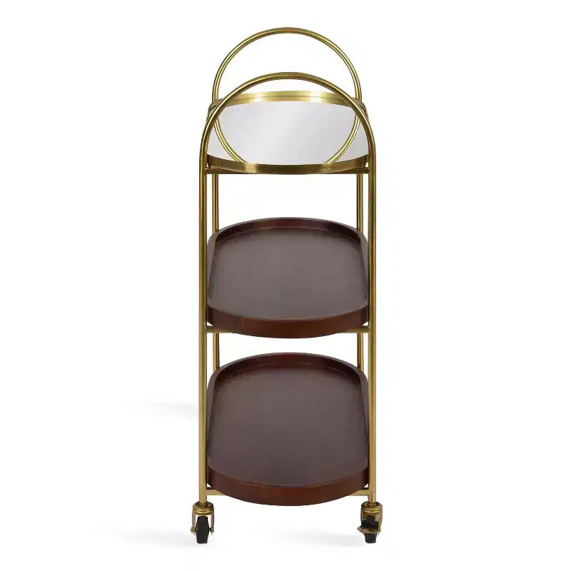 Carrello bar Maxfield ovale in legno, 26x13x36, noce e oro