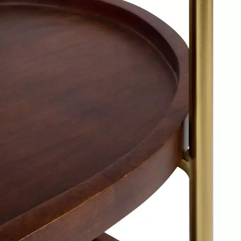 Carrello bar Maxfield ovale in legno, 26x13x36, noce e oro