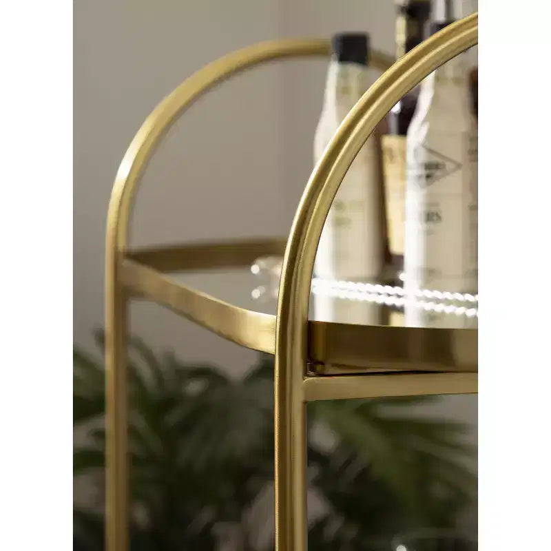 Carrello bar Maxfield ovale in legno, 26x13x36, noce e oro