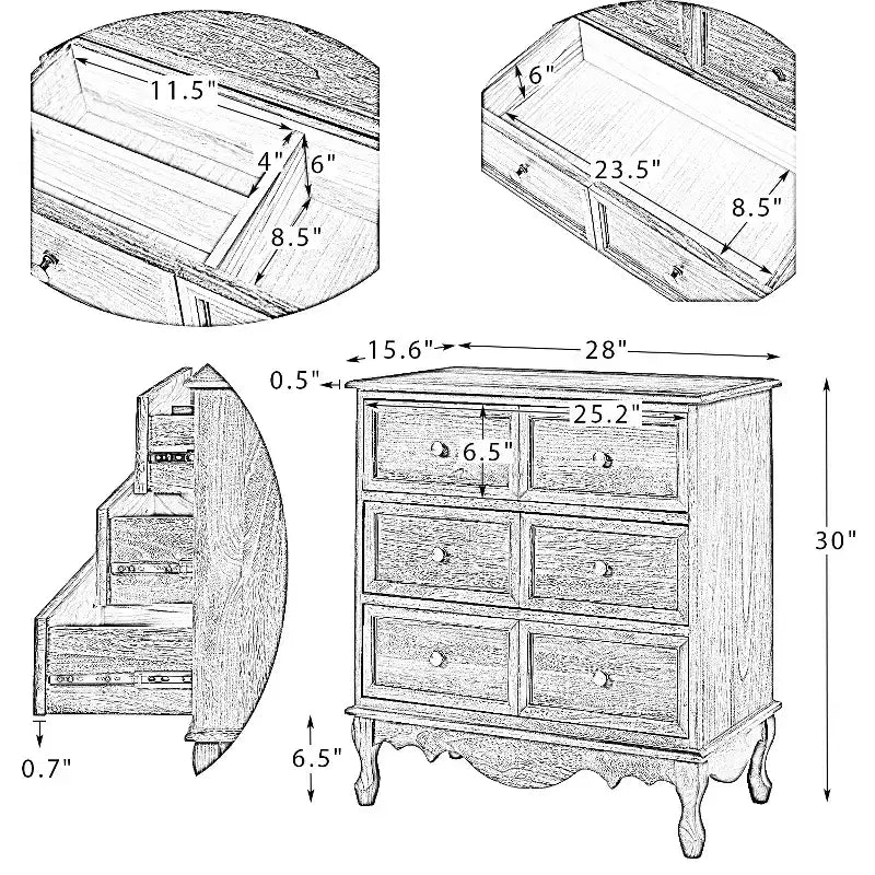 Set di 2 cassettiere accentate tradizionali Galatea da 81 cm in legno massello con 3 cassetti e stazione di ricarica