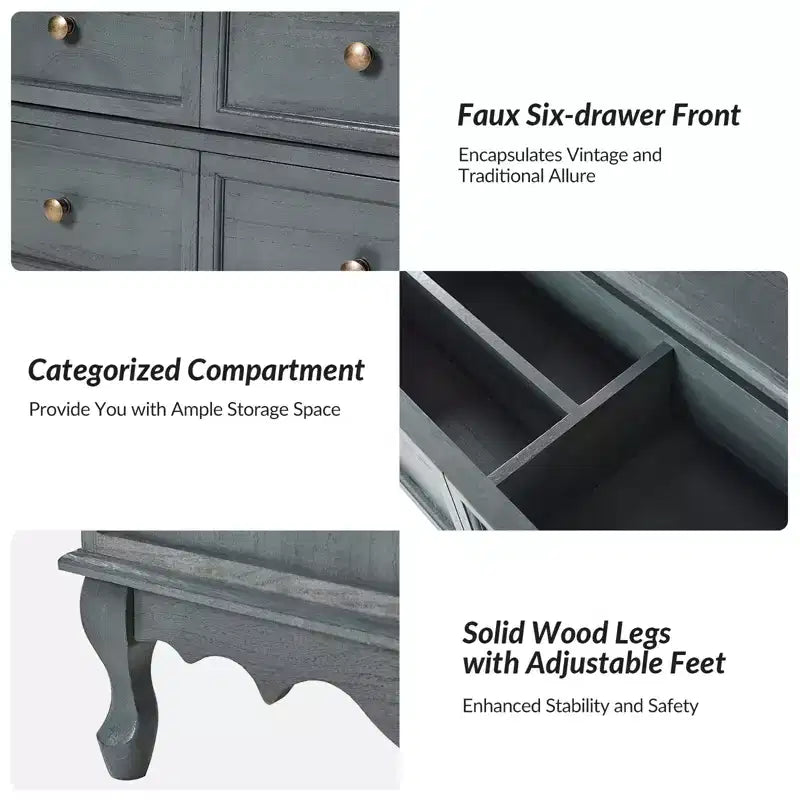 Set di 2 cassettiere accentate tradizionali Galatea da 81 cm in legno massello con 3 cassetti e stazione di ricarica