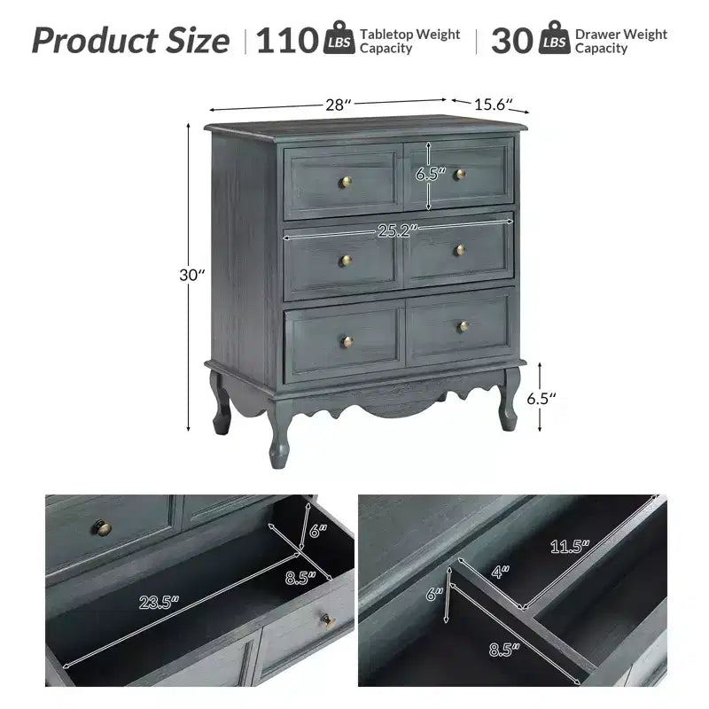 Set di 2 cassettiere accentate tradizionali Galatea da 81 cm in legno massello con 3 cassetti e stazione di ricarica