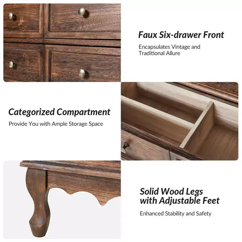Set di 2 cassettiere accentate tradizionali Galatea da 81 cm in legno massello con 3 cassetti e stazione di ricarica