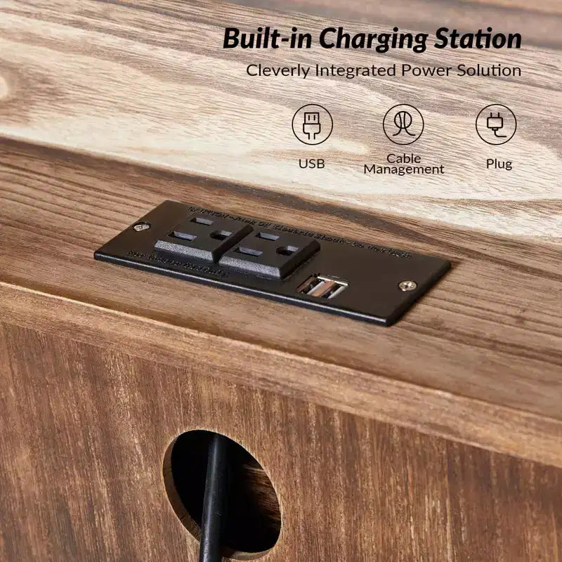 Set di 2 cassettiere accentate tradizionali Galatea da 81 cm in legno massello con 3 cassetti e stazione di ricarica