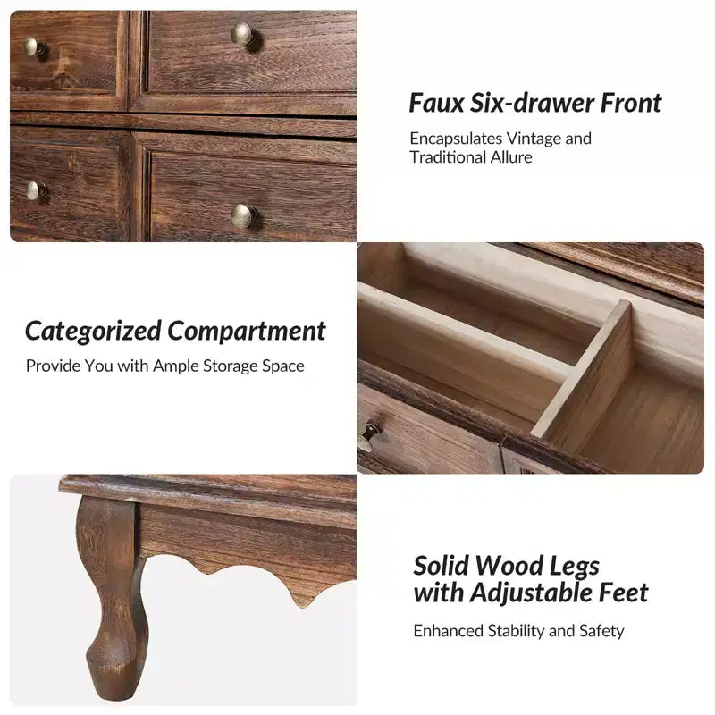 Set di 2 cassettiere accentate tradizionali Galatea da 81 cm in legno massello con 3 cassetti e stazione di ricarica