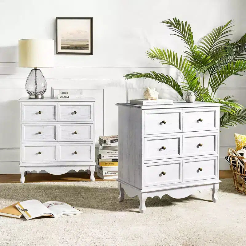 Set di 2 cassettiere accentate tradizionali Galatea da 81 cm in legno massello con 3 cassetti e stazione di ricarica
