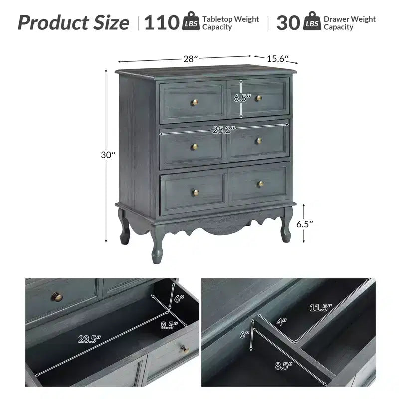 Set di 2 cassettiere accentate tradizionali Galatea da 81 cm in legno massello con 3 cassetti e stazione di ricarica