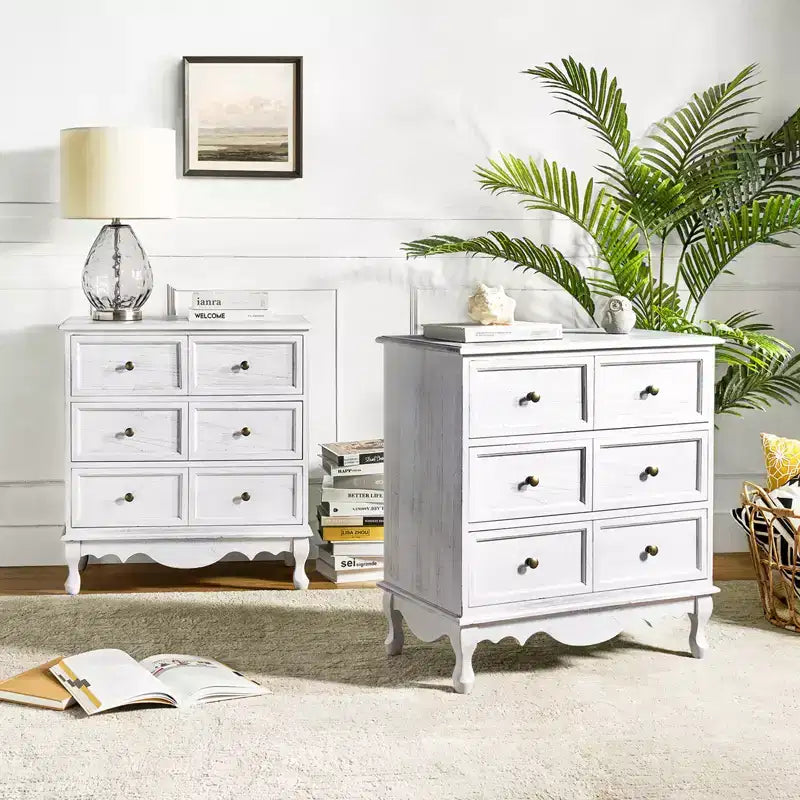 Set di 2 cassettiere accentate tradizionali Galatea da 81 cm in legno massello con 3 cassetti e stazione di ricarica