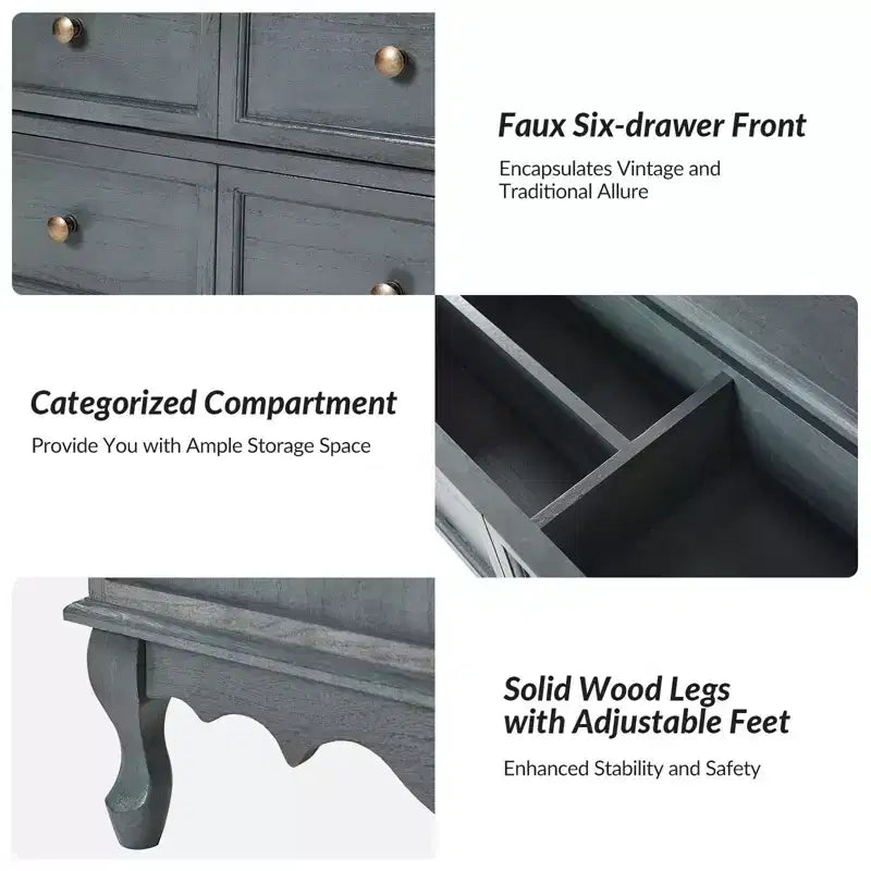 Set di 2 cassettiere accentate tradizionali Galatea da 81 cm in legno massello con 3 cassetti e stazione di ricarica