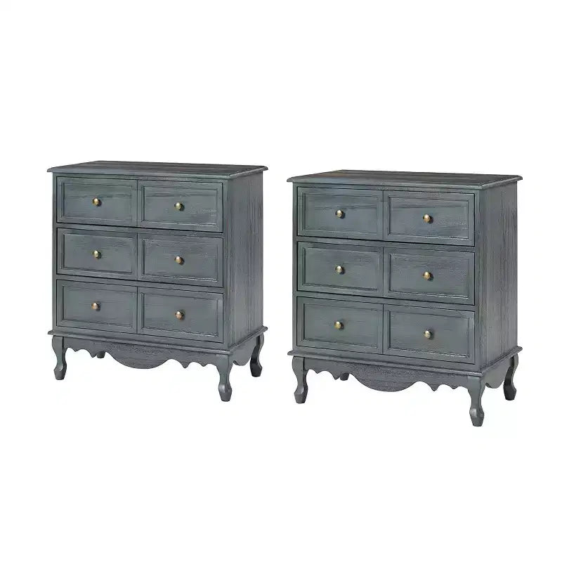 Set of 2 Galatea 32'' Traditional Solid Wood 3 - Drawer Accent Chest with Charging Station | HULALA HOME