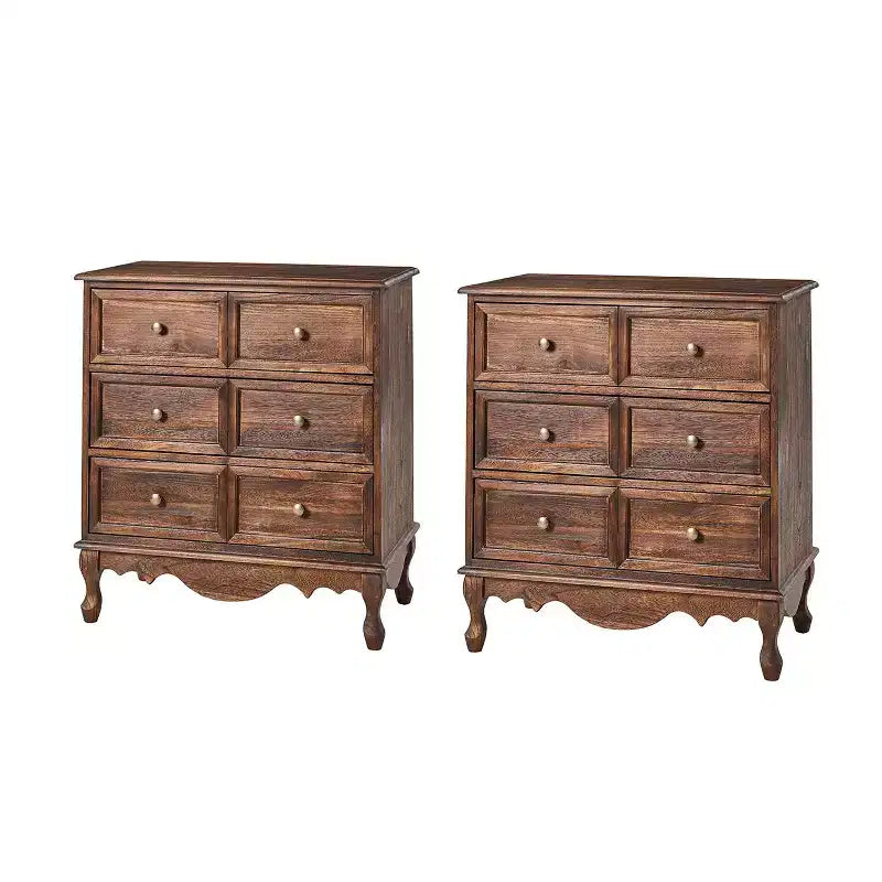 Set di 2 cassettiere accentate tradizionali Galatea da 81 cm in legno massello con 3 cassetti e stazione di ricarica
