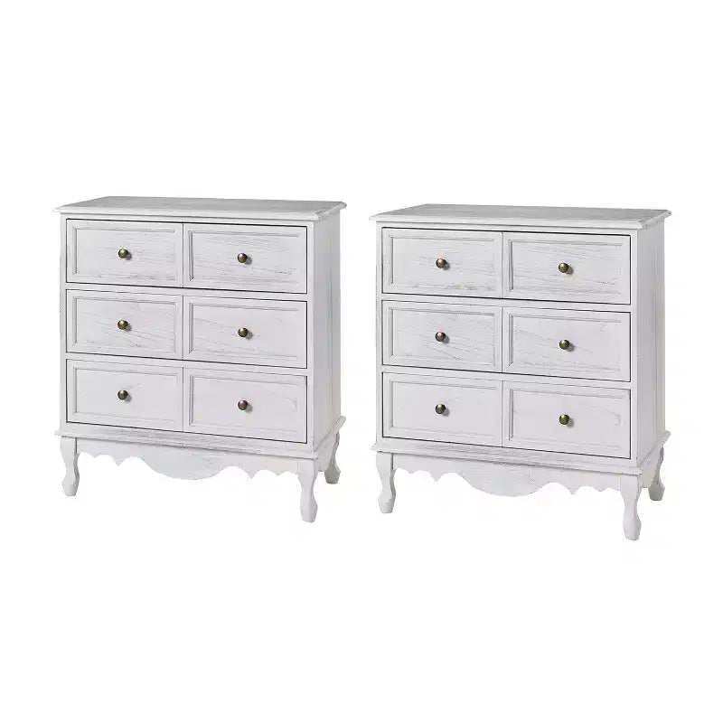 Set di 2 cassettiere accentate tradizionali Galatea da 81 cm in legno massello con 3 cassetti e stazione di ricarica