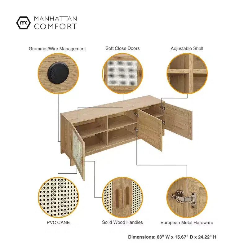 Mobile TV Sheridan Modern 6 ripiani in rattan per TV fino a 55"