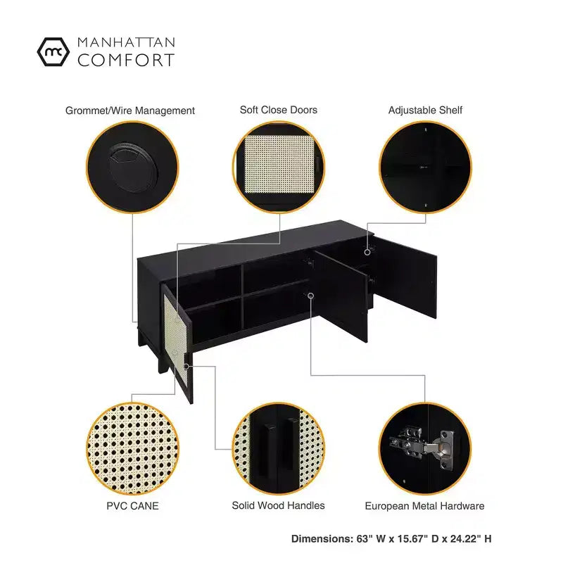 Mobile TV Sheridan Modern 6 ripiani in rattan per TV fino a 55"