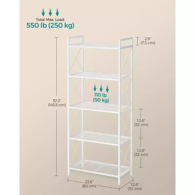 Scaffale a 5 livelli, ripiano in metallo per ingresso, cucina, soggiorno, nero