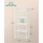 Scaffale a 5 livelli, ripiano in metallo per ingresso, cucina, soggiorno, nero