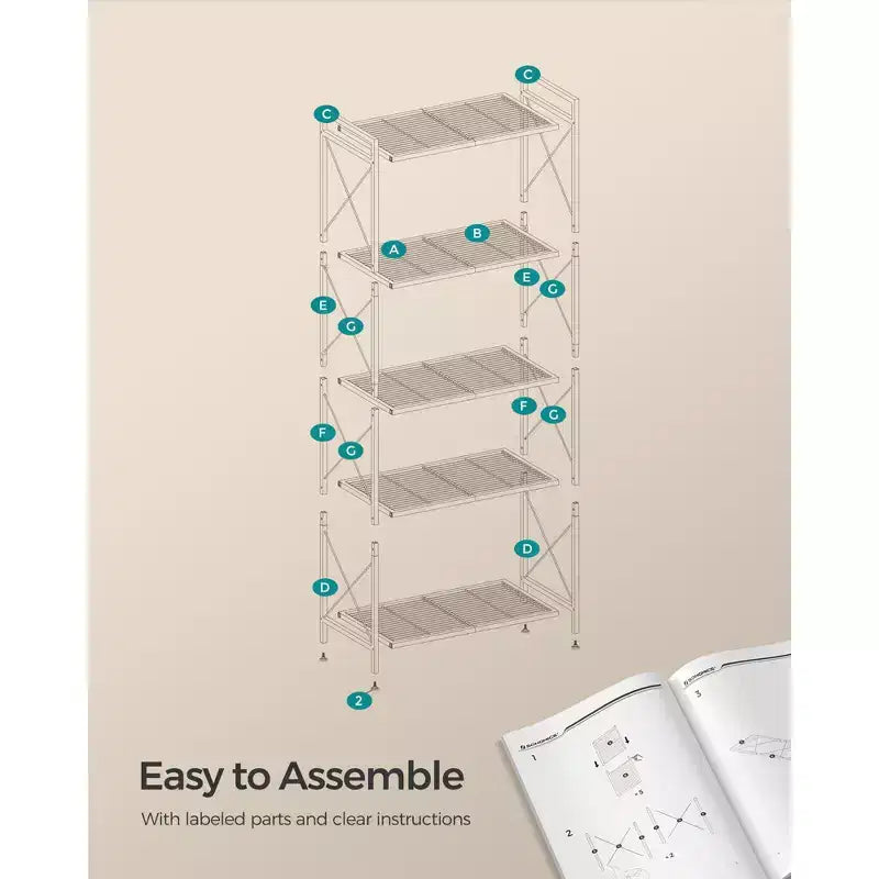 Scaffale a 5 livelli, ripiano in metallo per ingresso, cucina, soggiorno, nero