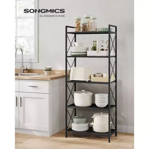 Scaffale a 5 livelli, ripiano in metallo per ingresso, cucina, soggiorno, nero